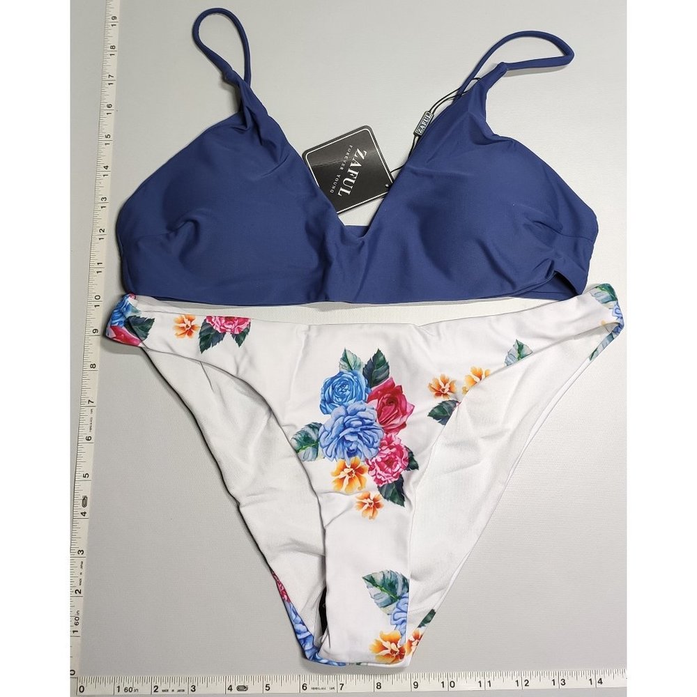 NWT ZAFUL Extral Large Tankini high cut Blue Rose print bikini set